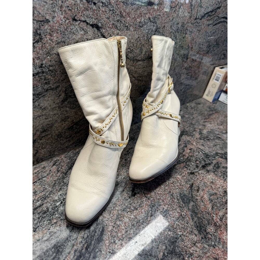 Vintage White Leather Ankle Boots with Gold Studs, size 11 - Picture 6 of 6